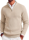 Men's Lightweight Ribbed Knit Quarter Zip Pullover - Slim Fit Mock Neck in Solid Color for Golf and Travel - Medium